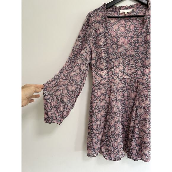 LoveShackFancy Cassidy Dress 6 Pink Floral Puff Sleeve Ocean Breeze Ruffled Mini - Picture 2 of 12